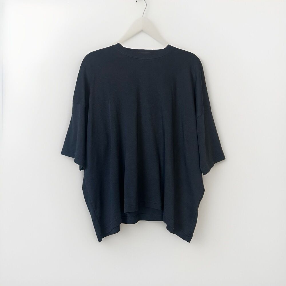 Eskandar Black Oversized Boxy Tunic Top Short Sleeve Cotton Blend Size O/S